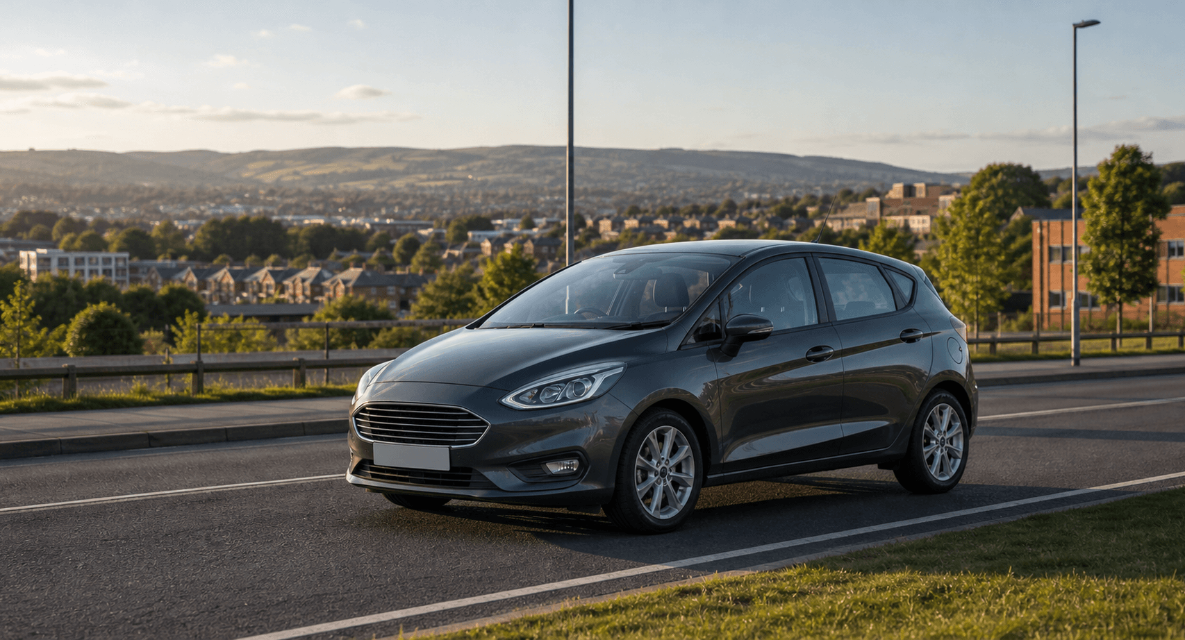 Compact hire car ready for practical travel around Manchester